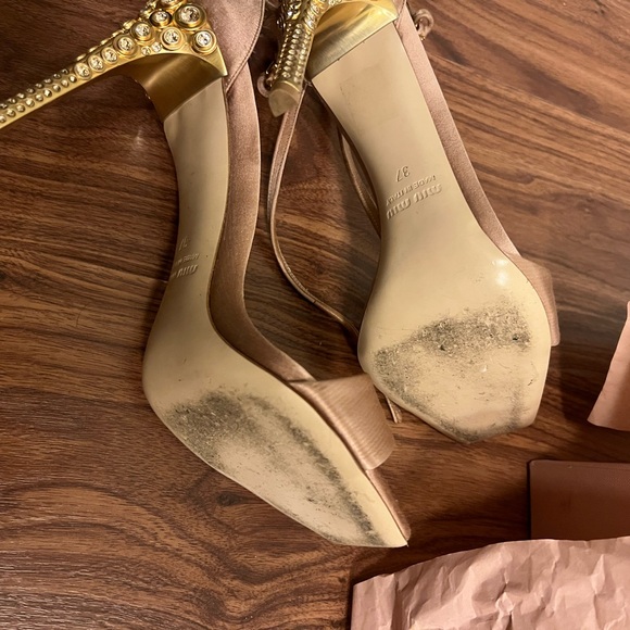 Miu Miu rose gold silk Ankle Strap Heels - Picture 4 of 5